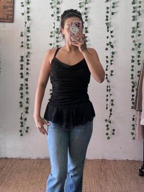 Vintage Y2K Windsor sparkly black peplum tank top size M